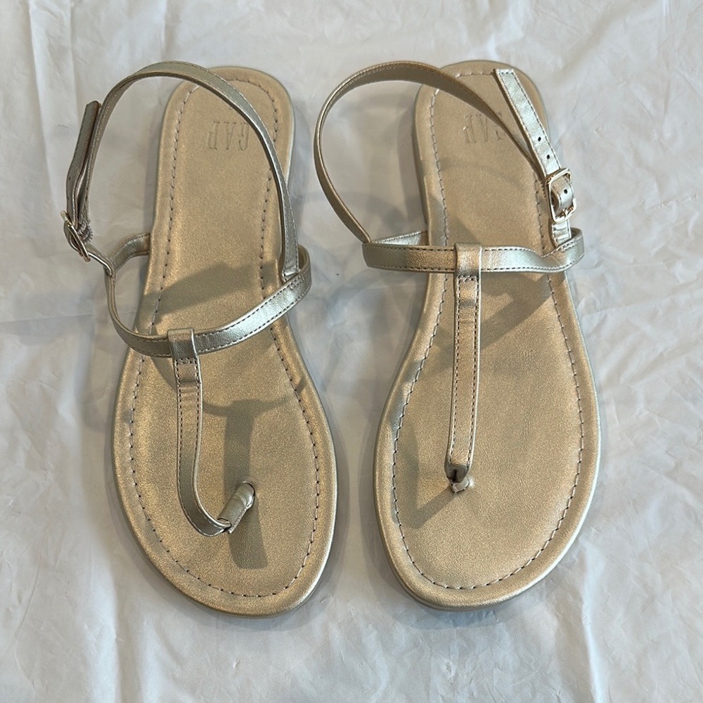 GAP Gold T-Strap Sandals with Adjustable Ankle Buckle